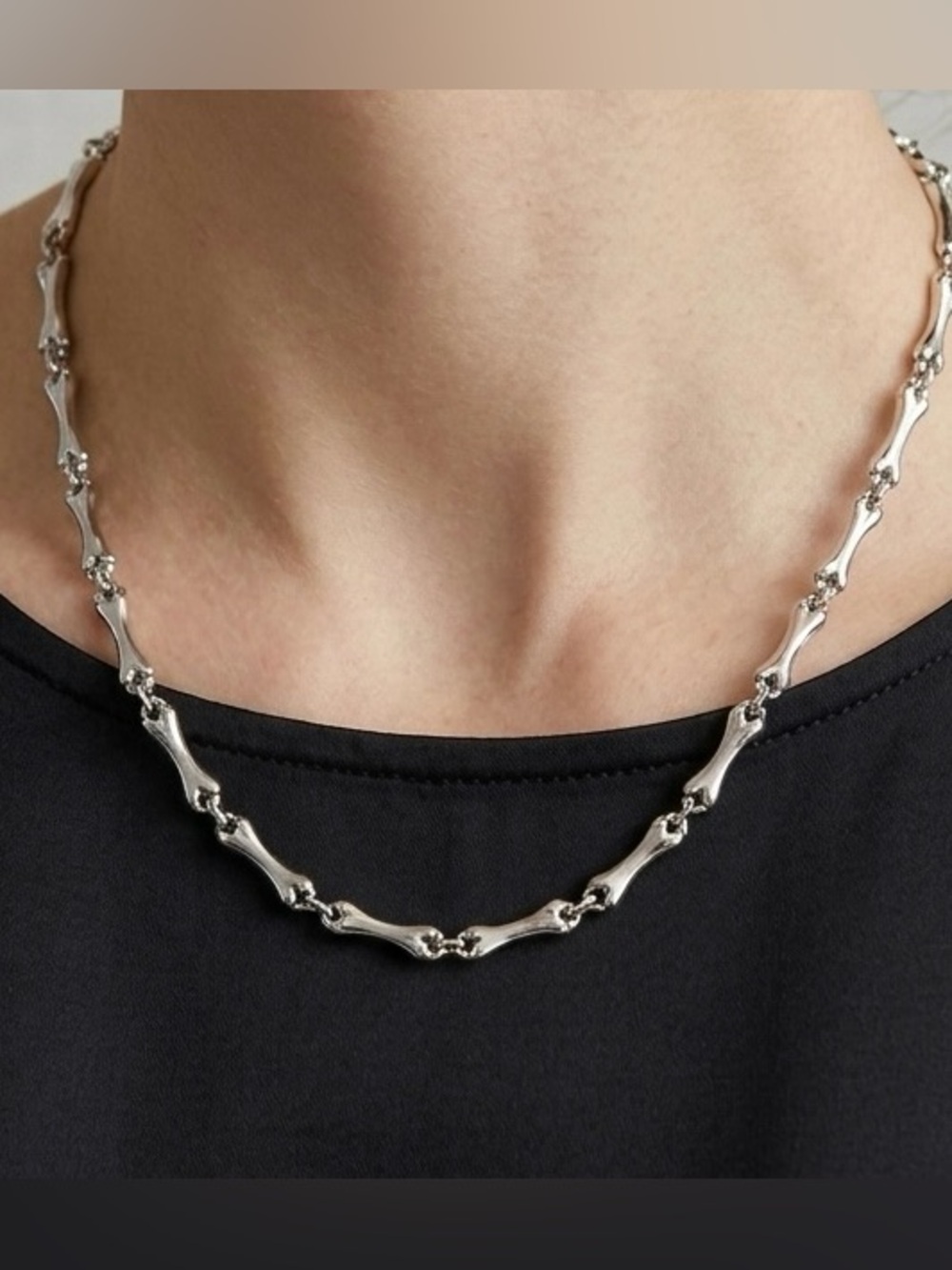Silver Linked Bone-Style Necklace